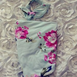 Floral baby swaddle with headband